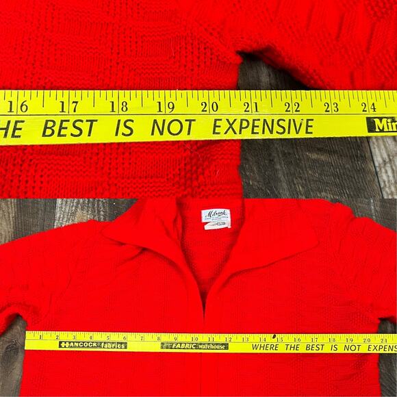 Vintage 70s Red Open Front Longline Cardigan Sweater Pockets Milrank - Picture 6 of 9